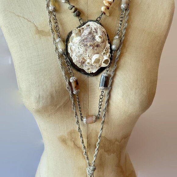 Vintage Layered Necklace Lot  Unique One of a Kind, Shell Boho Statement Chains - Picture 2 of 4